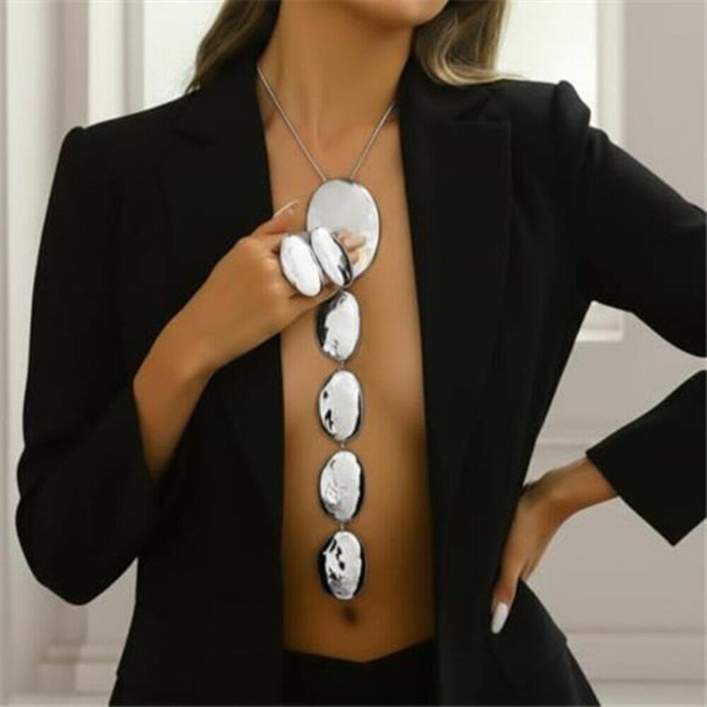 Silver Statement Jewelry Set for Women, Chunky Vintage Silver Chunky Necklace